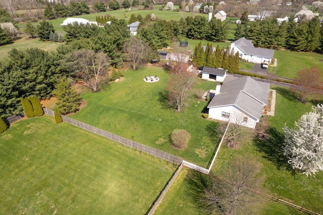 birds eye view of property with a rural view