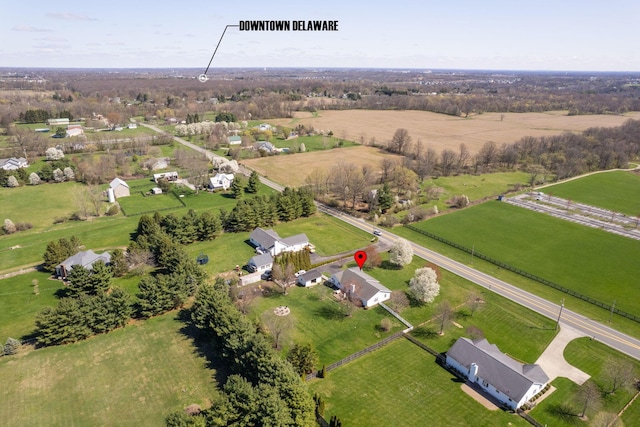 birds eye view of property with a rural view