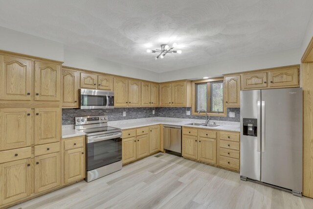 8015 Alspach Rd NW, Lancaster, OH 43130 - kitchen with a sink, light countertops, light brown cabinetry, stainless steel appliances, and decorative backsplash