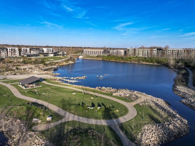 aerial view with a water view