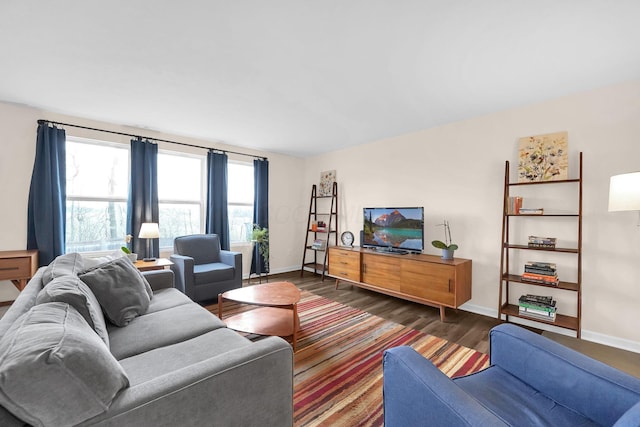 living room featuring baseboards and wood finished floors