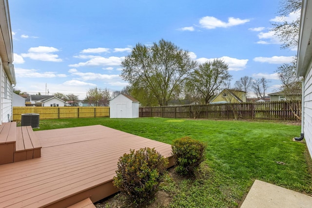 1738 W Chestnut St, Lancaster, OH 43130 - view of yard with an outbuilding, a fenced backyard, a storage shed, and a deck