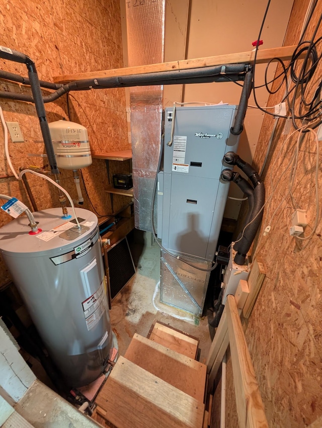 utility room featuring water heater