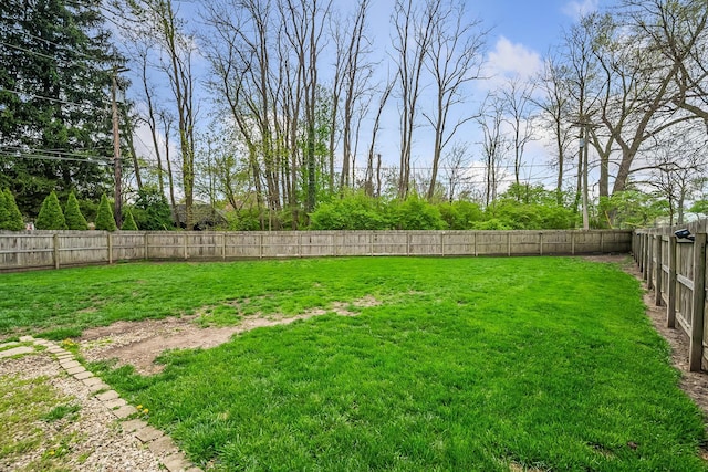 view of yard featuring a fenced backyard