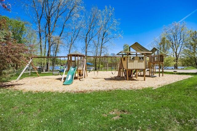 communal playground with a lawn