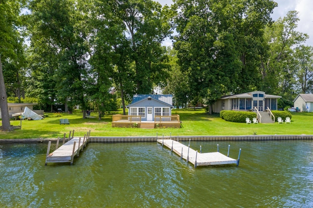 13384 Orchard Is NE, Millersport, OH 43046 - dock featuring a deck with water view, a lawn, and stairs