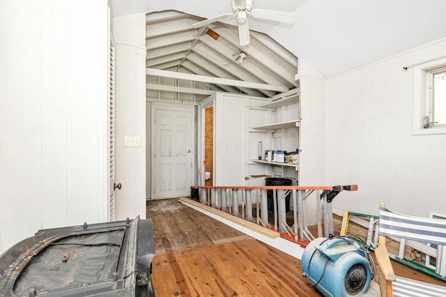 13384 Orchard Is NE, Millersport, OH 43046 - exercise area with vaulted ceiling, wood-type flooring, and ceiling fan