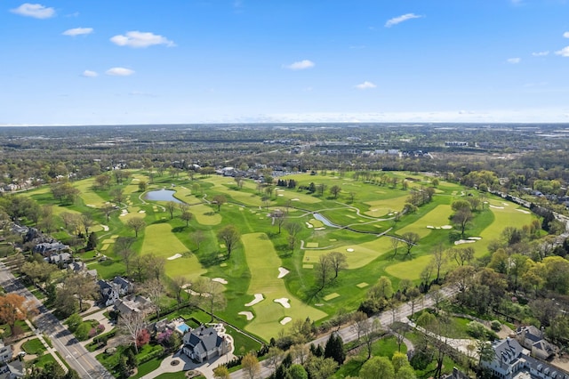 bird's eye view featuring a water view and golf course view