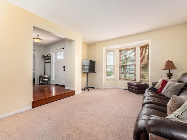 living room featuring baseboards and carpet floors