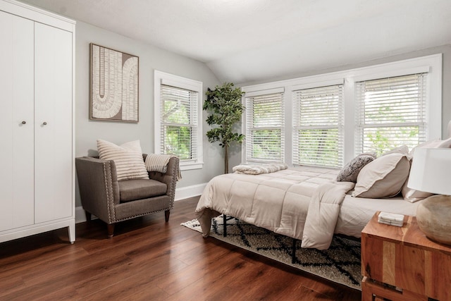 1069 Miller Ave, Columbus, OH 43206 - bedroom with dark wood-style floors, baseboards, and lofted ceiling