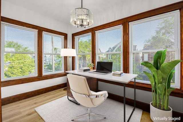 1065-1067 Franklin Ave, Columbus, OH 43205 - office area with a chandelier, baseboards, and wood finished floors