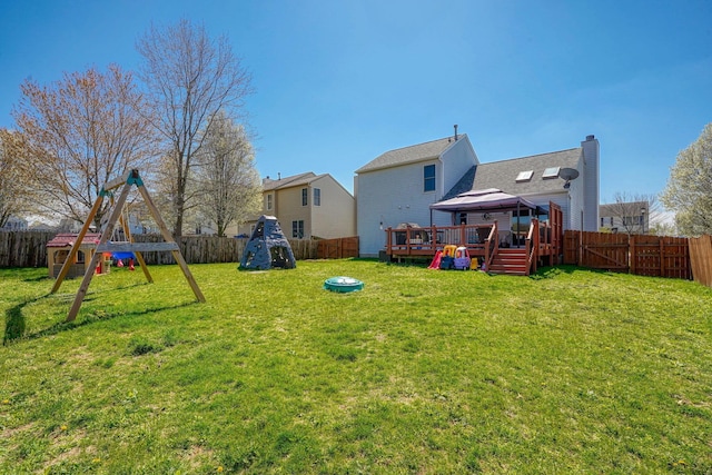 2655 Cross Creek Ave, Lancaster, OH 43130 - rear view of house featuring a gazebo, a fenced backyard, a yard, and a playground