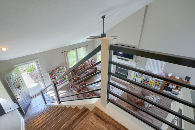 2655 Cross Creek Ave, Lancaster, OH 43130 - stairway with a ceiling fan and vaulted ceiling