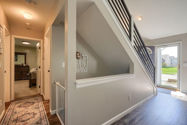 2655 Cross Creek Ave, Lancaster, OH 43130 - entrance foyer with a textured ceiling, baseboards, and dark wood-type flooring