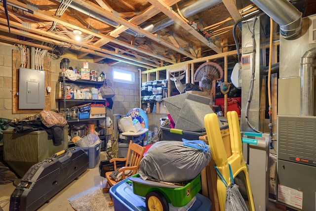 2655 Cross Creek Ave, Lancaster, OH 43130 - basement featuring heating unit, concrete block wall, and electric panel