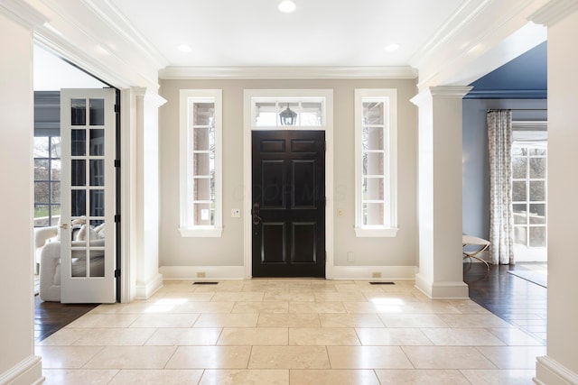 2 Albery Loop, New Albany, OH 43054 - foyer entrance with plenty of natural light, ornate columns, and ornamental molding