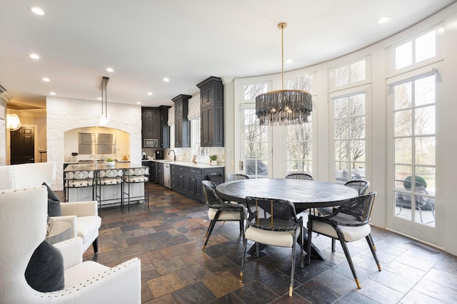 2 Albery Loop, New Albany, OH 43054 - dining space featuring recessed lighting, a chandelier, stone tile floors, and visible vents