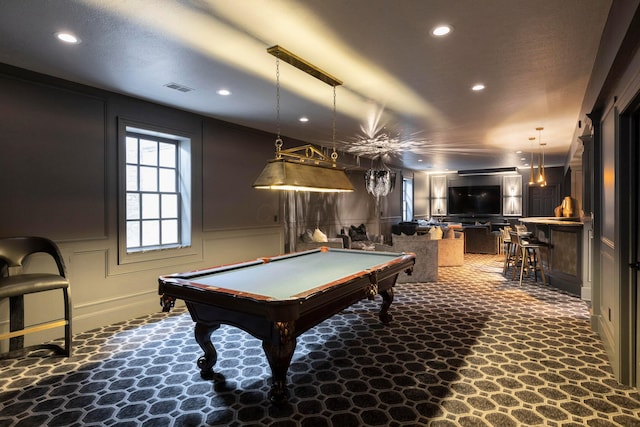 2 Albery Loop, New Albany, OH 43054 - playroom with recessed lighting, visible vents, billiards, and a decorative wall