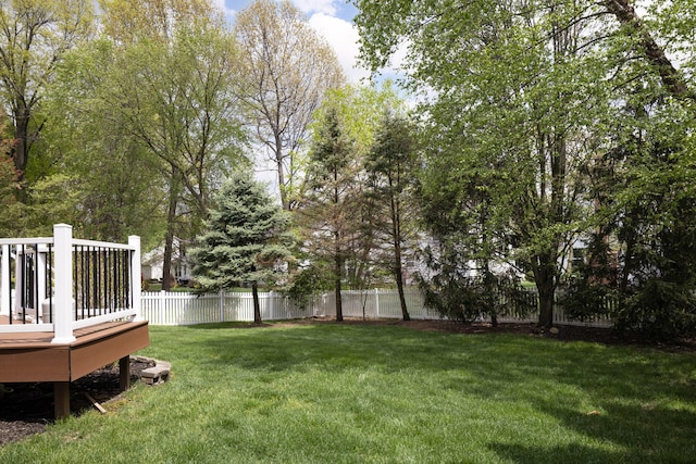 view of yard with a wooden deck