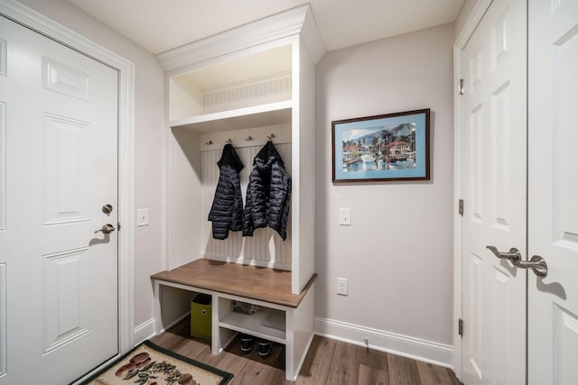 8688 Eliot Dr, Plain City, OH 43064 - mudroom featuring baseboards and wood finished floors