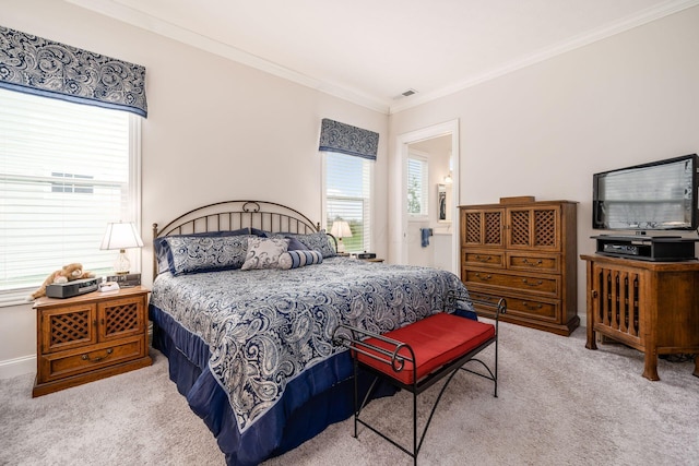 8688 Eliot Dr, Plain City, OH 43064 - bedroom featuring crown molding, visible vents, baseboards, and carpet