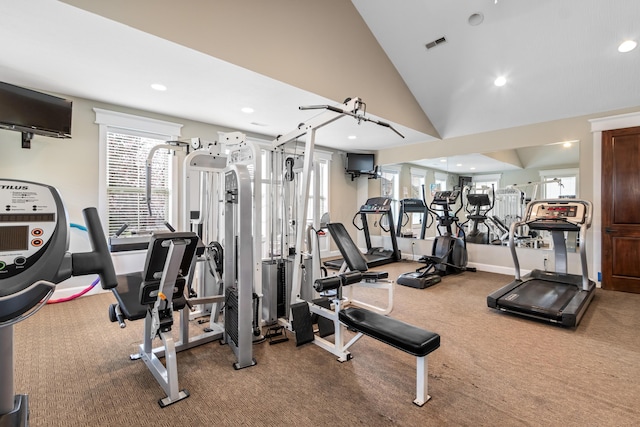 3697 Echo Pl, Powell, OH 43065 - workout area with carpet flooring, recessed lighting, visible vents, and a wealth of natural light