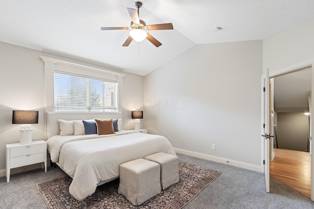 3697 Echo Pl, Powell, OH 43065 - carpeted bedroom with lofted ceiling, a ceiling fan, and baseboards