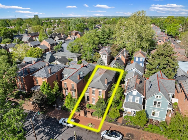 aerial view of residential area featuring property parcel outlined