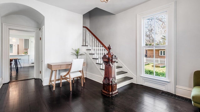134 N Pearl St, Granville, OH 43023 - interior space with wood-type flooring, arched walkways, and visible vents