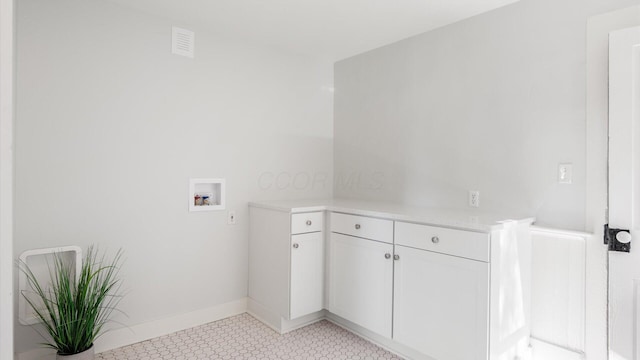 134 N Pearl St, Granville, OH 43023 - washroom featuring hookup for a washing machine, visible vents, cabinet space, and baseboards