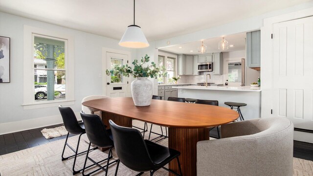 134 N Pearl St, Granville, OH 43023 - dining space featuring light wood-type flooring, recessed lighting, baseboards, and plenty of natural light
