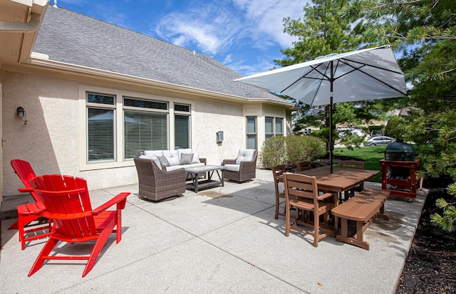 view of patio with an outdoor hangout area and outdoor dining area