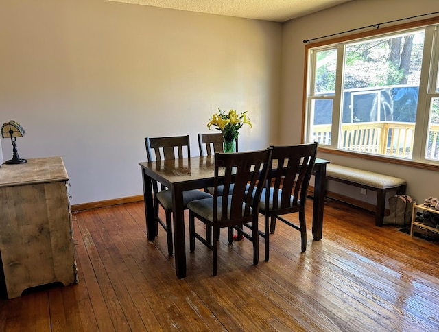 dining area featuring baseboards and dark wood finished floors