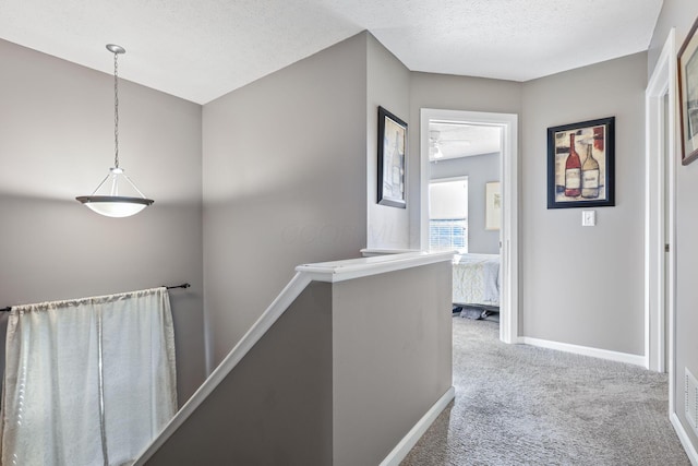 3528 Vintage Woods Dr, Hilliard, OH 43026 - corridor with baseboards, an upstairs landing, carpet flooring, and a textured ceiling