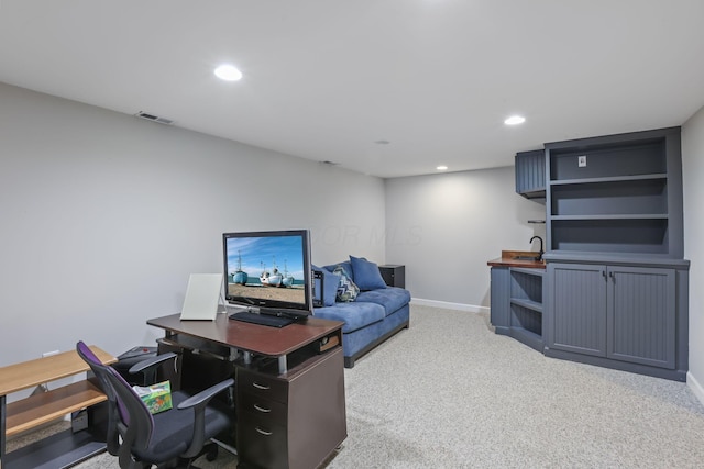 3528 Vintage Woods Dr, Hilliard, OH 43026 - carpeted home office with baseboards, visible vents, and recessed lighting