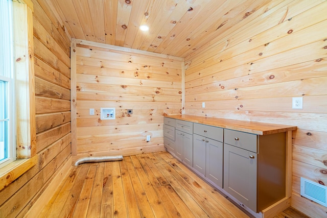 interior space with a sauna, wooden walls, and wood ceiling