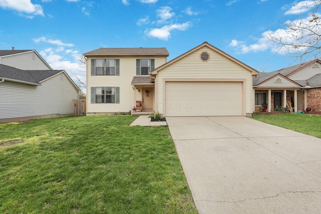 1581 Ringfield Dr, Galloway, OH 43119 - traditional-style home with concrete driveway, a front yard, fence, and an attached garage