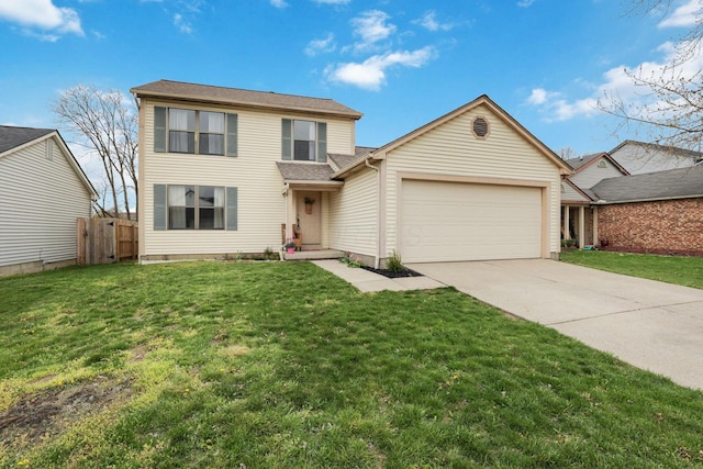 1581 Ringfield Dr, Galloway, OH 43119 - traditional home with a garage, a front yard, fence, a shingled roof, and driveway