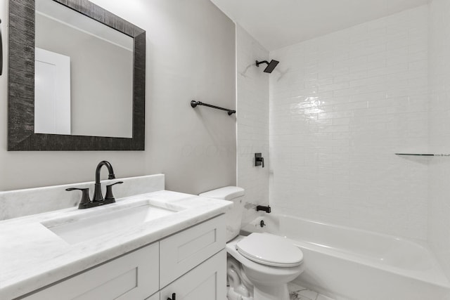 full bathroom with toilet, vanity, and shower / tub combination
