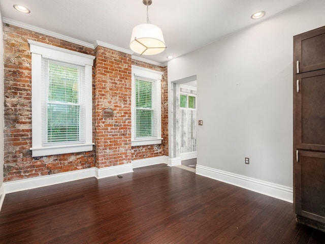 444 S 22nd St, Columbus, OH 43205 - spare room featuring baseboards, dark wood-style flooring, and ornamental molding