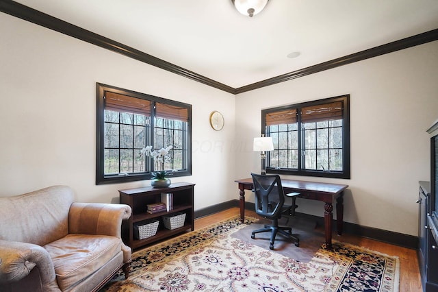 6795 Macneil Dr, Dublin, OH 43017 - home office featuring ornamental molding, baseboards, and wood finished floors