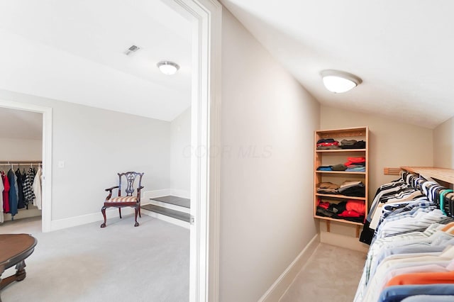 6795 Macneil Dr, Dublin, OH 43017 - spacious closet with light carpet, visible vents, and vaulted ceiling