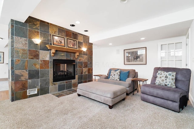 6795 Macneil Dr, Dublin, OH 43017 - living area with recessed lighting and a tiled fireplace