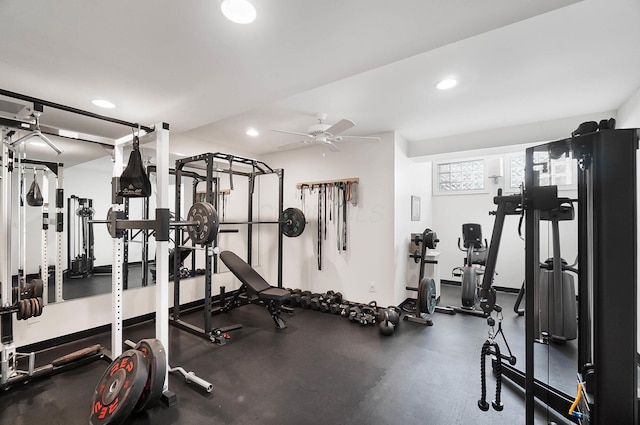6795 Macneil Dr, Dublin, OH 43017 - gym featuring recessed lighting and ceiling fan