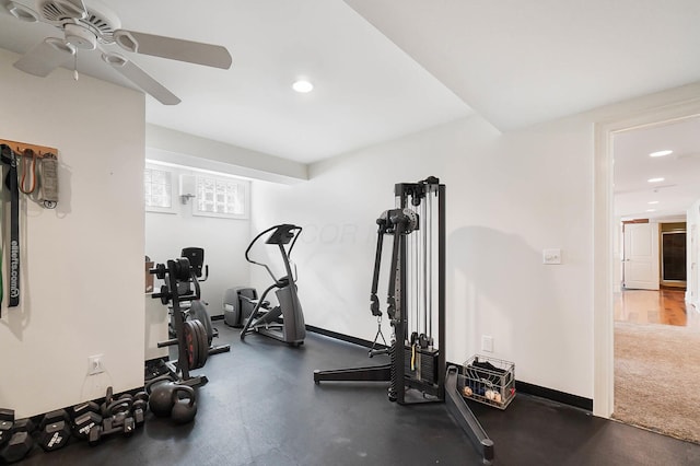 6795 Macneil Dr, Dublin, OH 43017 - workout room with baseboards, a ceiling fan, and recessed lighting