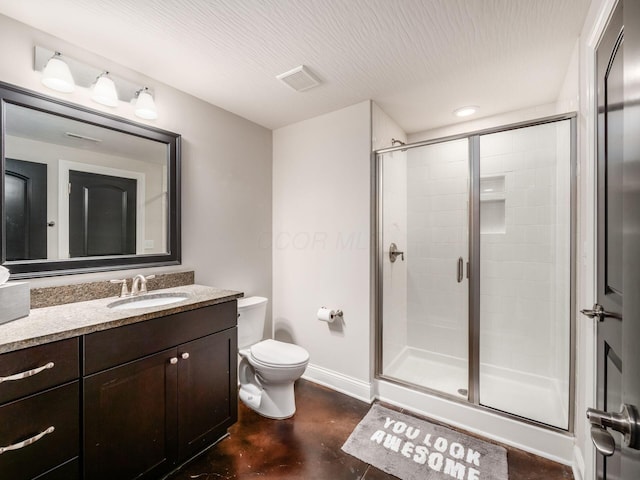 7251 Wilton Chase St, Dublin, OH 43017 - bathroom with visible vents, baseboards, toilet, concrete flooring, and a shower stall