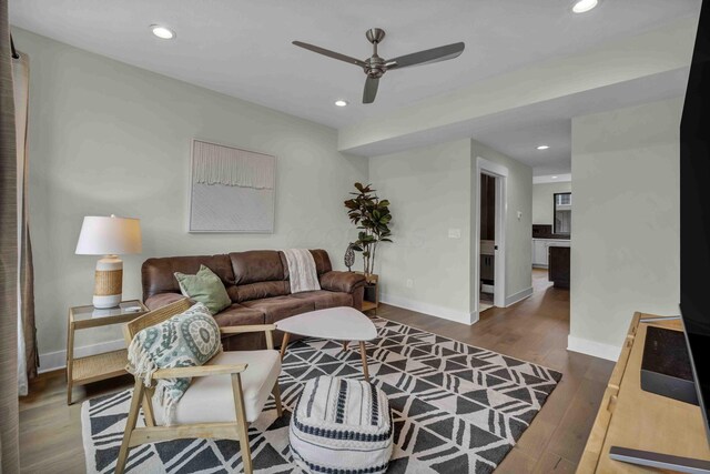 362-366 Zimpfer St Unit 1-3, Columbus, OH 43206 - living room with a ceiling fan, wood finished floors, recessed lighting, and baseboards