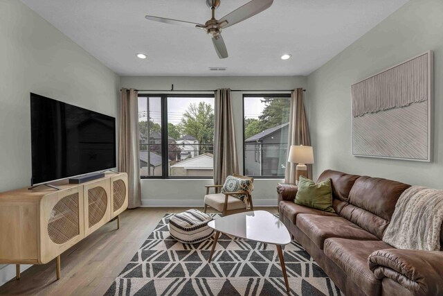 362-366 Zimpfer St Unit 1-3, Columbus, OH 43206 - living room featuring healthy amount of natural light, wood finished floors, a ceiling fan, recessed lighting, and baseboards