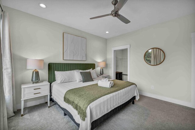 362-366 Zimpfer St Unit 1-3, Columbus, OH 43206 - carpeted bedroom featuring a spacious closet, a ceiling fan, baseboards, and recessed lighting