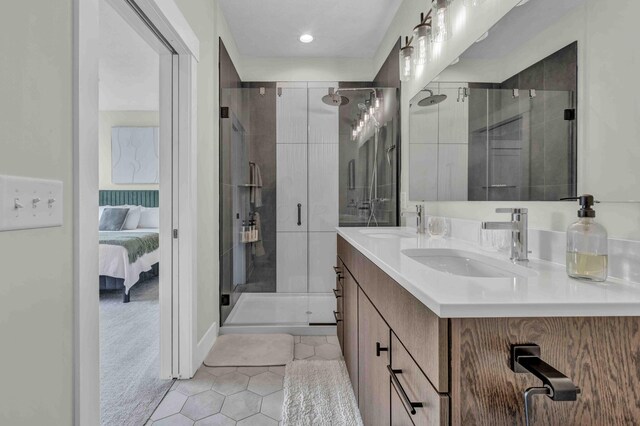 362-366 Zimpfer St Unit 1-3, Columbus, OH 43206 - full bath featuring tile patterned flooring, a shower stall, double vanity, and ensuite bath